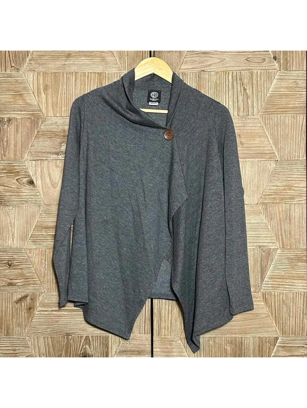Bobeau Womens Gray Asymmetrical Single Button Cardigan Size S Boho